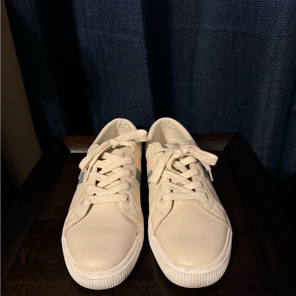 Lauren Ralph Lauren Cream Sneakers with Pink and Blue Details - Picture 3 of 6